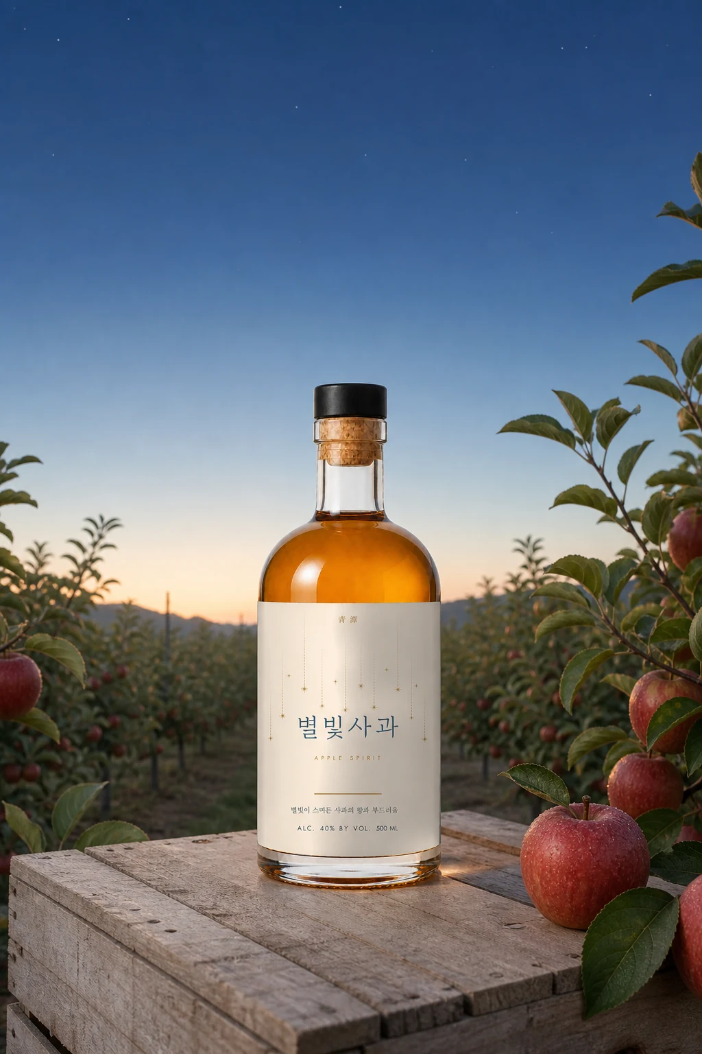 새벽빛 과수원에 놓인 별빛사과